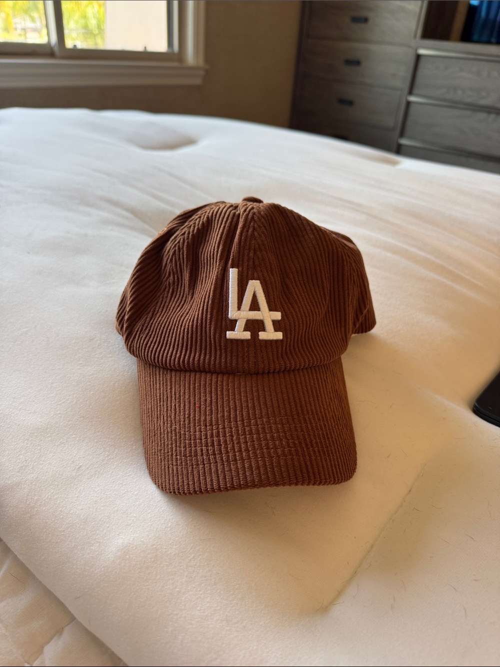 LA Corduroy Baseball Cap - Brown with White Logo